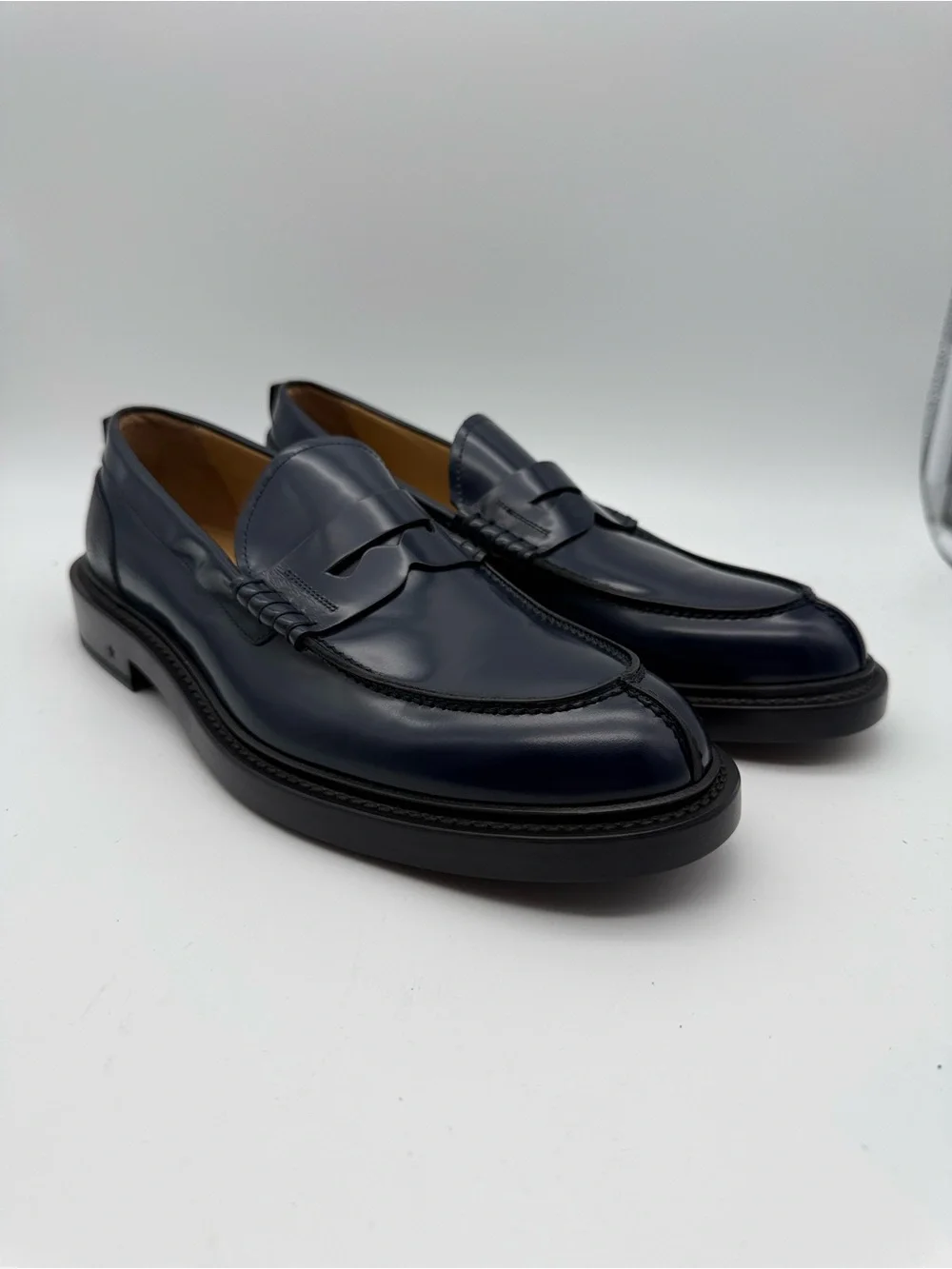 BRAND NEW George Brown Bilt Fulton Blue Leather Penny Loafers Size 9 M Italy